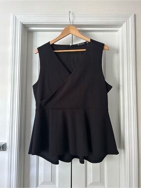 Versona Black Sleeveless Wrap Peplum Top